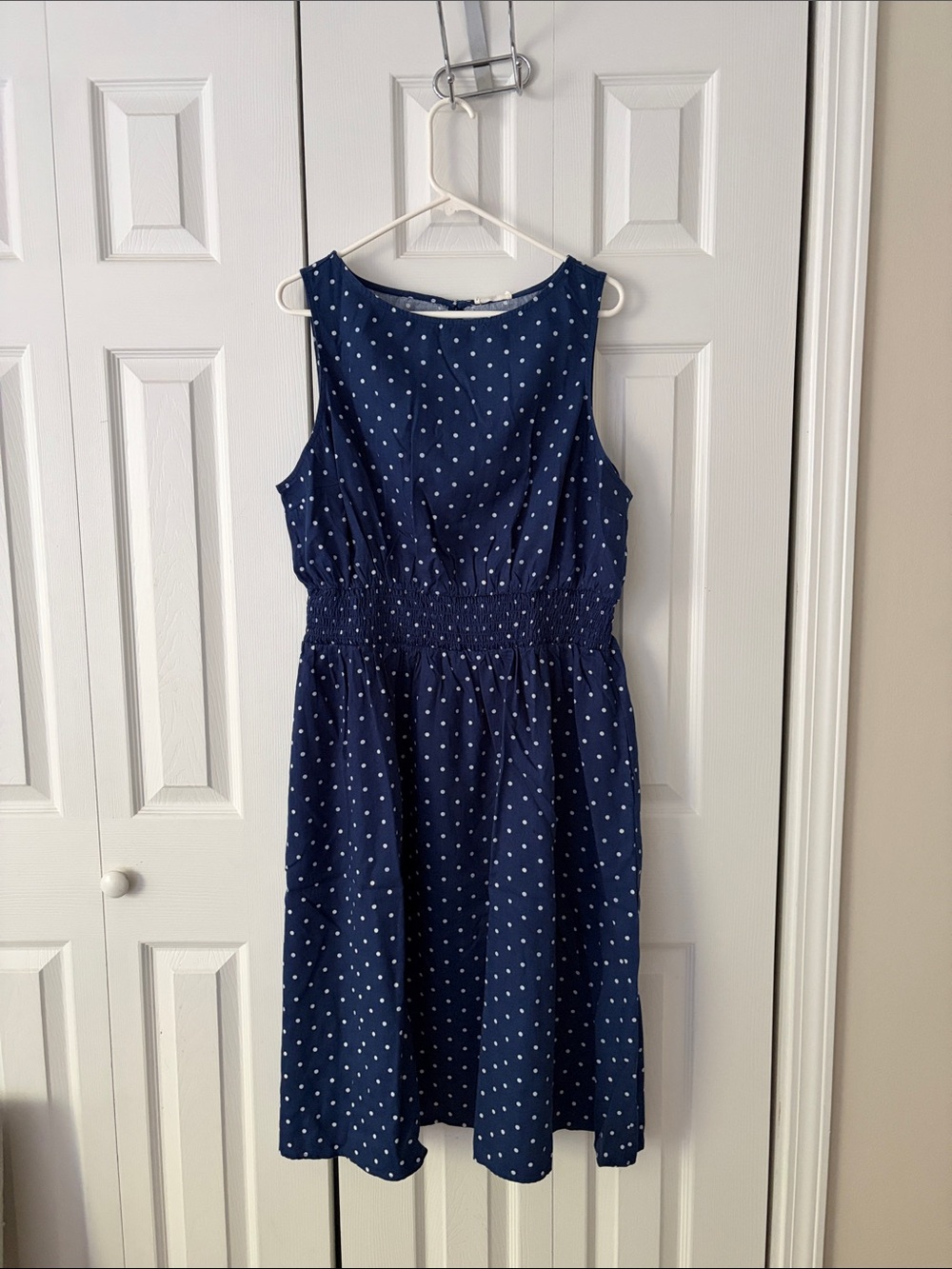 Classic Navy Polka Dot Sleeveless Dress
